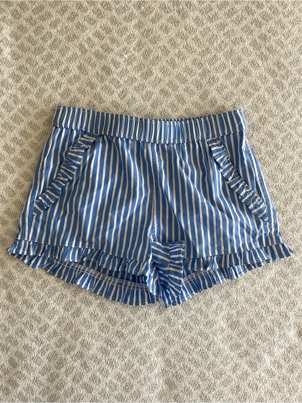 Crewcuts Blue and White Striped Ruffle Hem Shorts